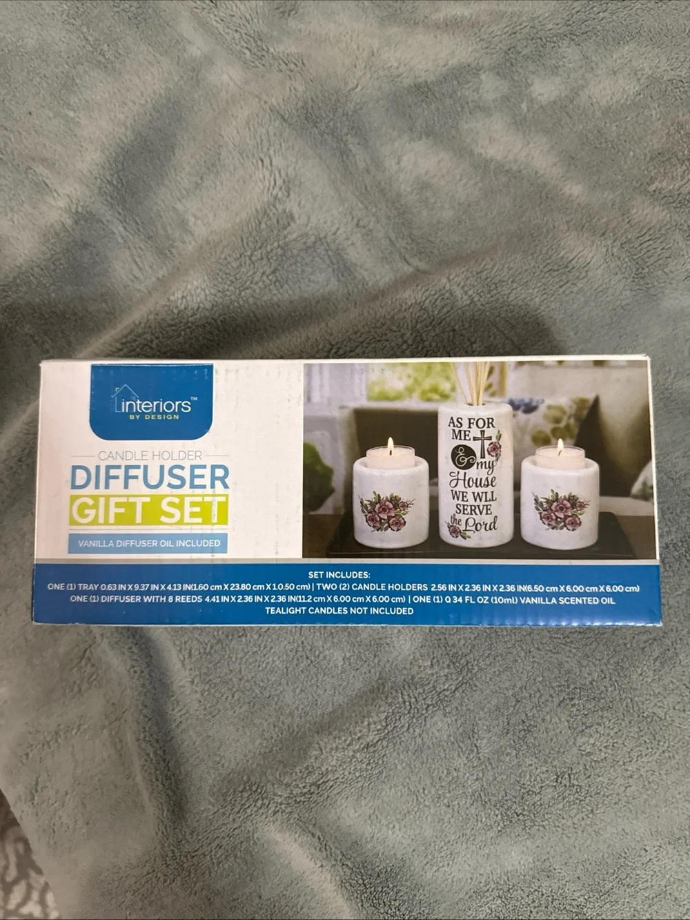 Interiors by Design White Floral Diffuser & Candle Holder Set with Vanilla Oil